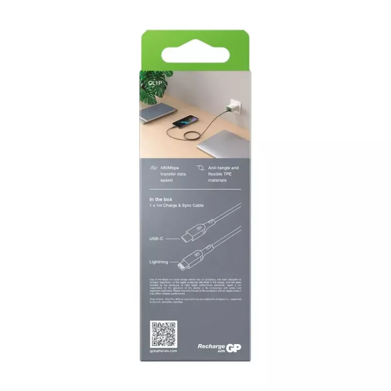 Kabel GP baterie CL1P 1m Szary Lightning USB C