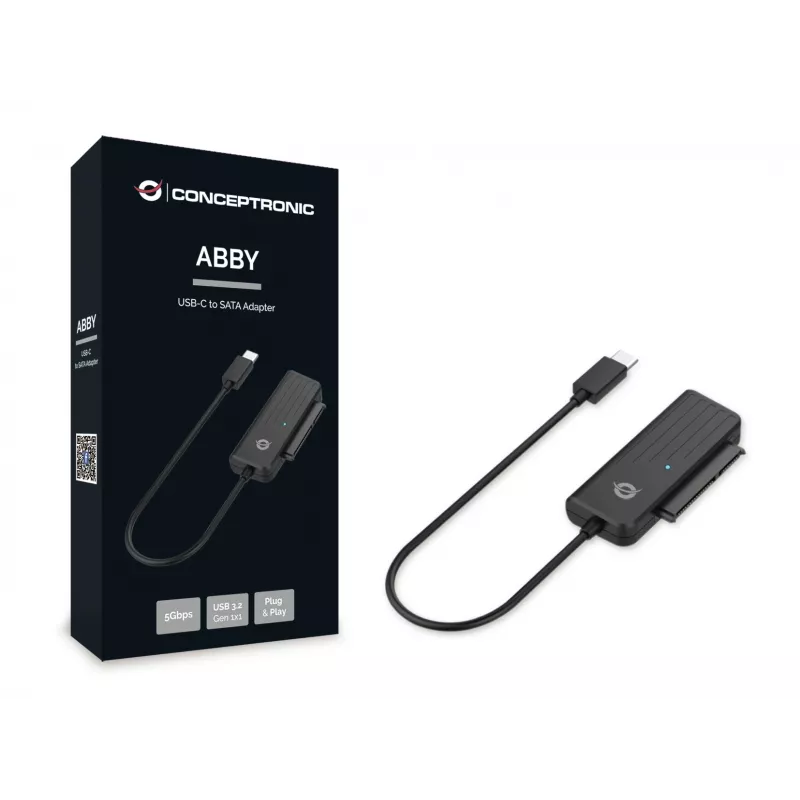 Adapter Conceptronic ABBY USB-C do SATA, czarny, Chiny, 32 mm, 12 mm, 65 mm, 22 g
