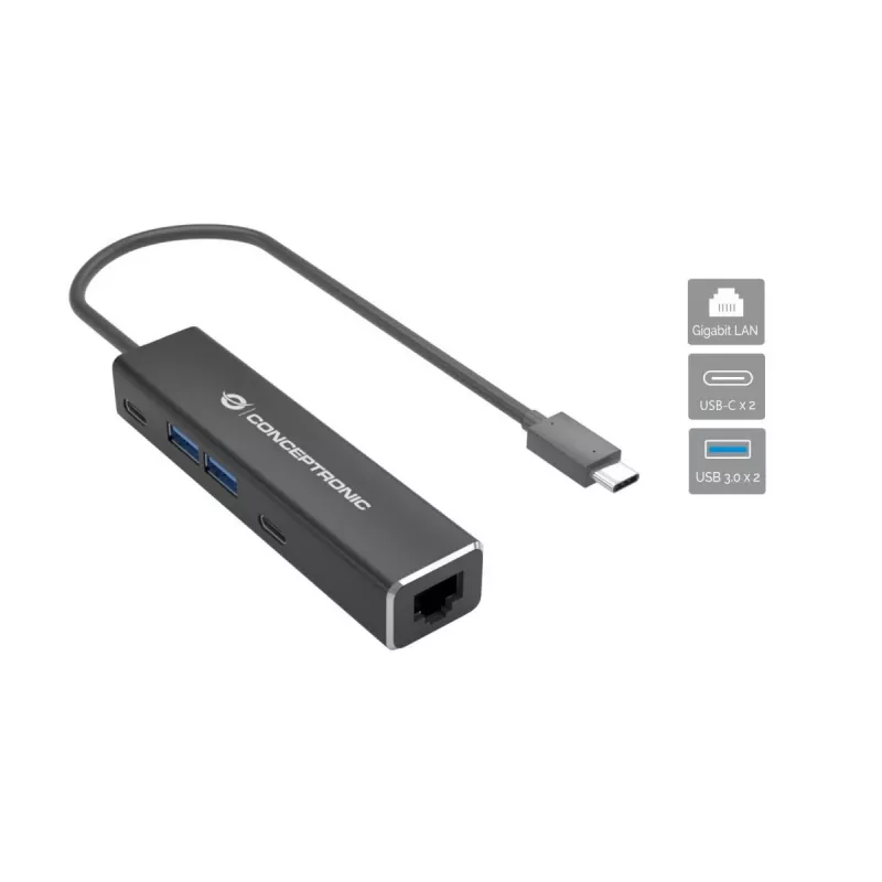 Conceptronic ABBY13B Adapter Gigabit Ethernet USB 3.2 Gen 1 z hubem USB, GbE, USB-A x 2, USB-C x 2