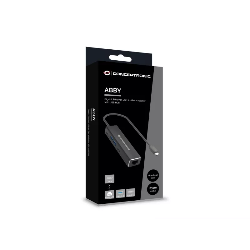 Conceptronic ABBY13B Adapter Gigabit Ethernet USB 3.2 Gen 1 z hubem USB, GbE, USB-A x 2, USB-C x 2