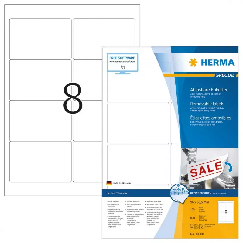 Etykiety usuwalne HERMA 10308 A4 96x63.5 mm białe
