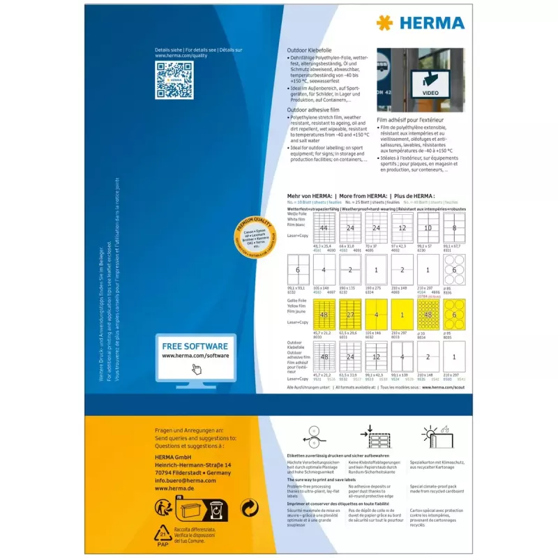 Etykieta samoprzylepna HERMA 9501 Prostokątna Permanentna Biała 50 szt.