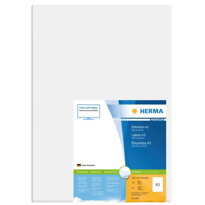 Etykiety A3 Premium HERMA 8692 297x420 mm Biały Papier Matowy