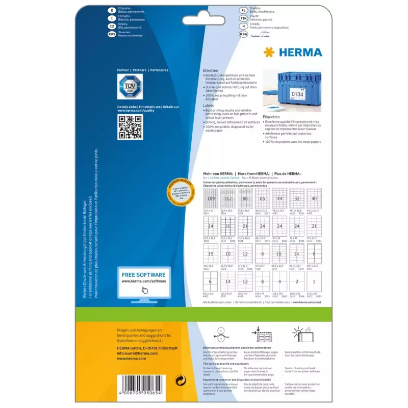 Samoprzylepna etykieta do drukarek HERMA Labels Premium A4 210x297 mm