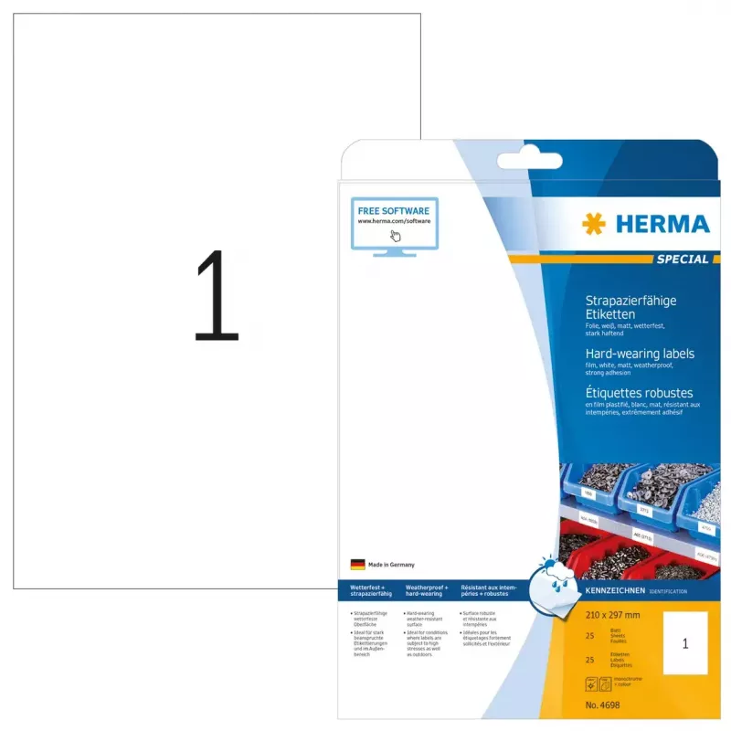 Samoprzylepna etykieta do drukarki HERMA Labels wytrzymała A4 210x297 mm