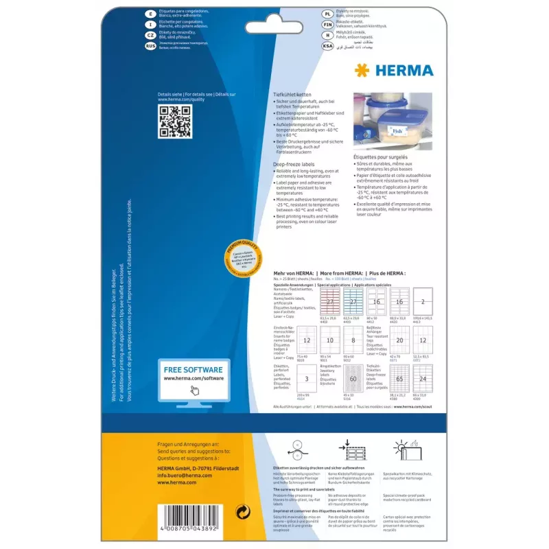 Samoprzylepne etykiety do drukarek HERMA Deep-freeze 66x33,8 mm
