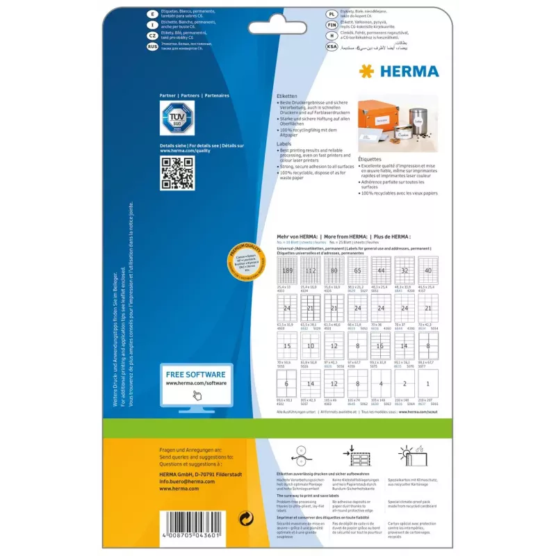 Samoprzylepna etykieta do drukarek HERMA Labels Premium A4 70x36 mm