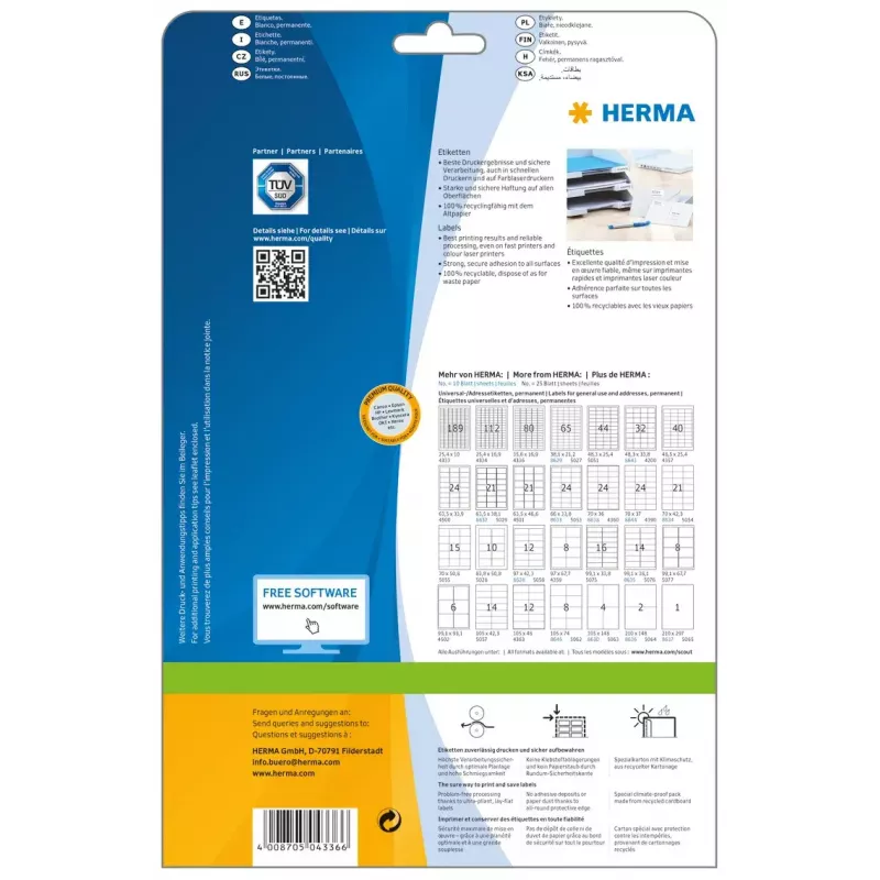 Samoprzylepne etykiety do drukarek HERMA Labels Premium A4 35,6x16,9 mm