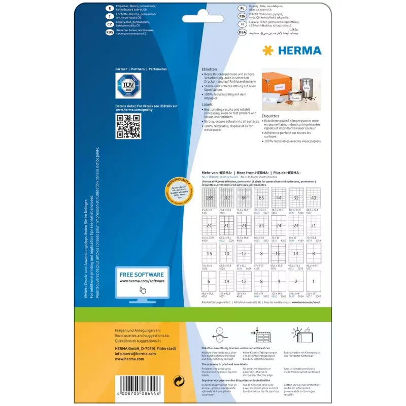 Samoprzylepne etykiety do drukarki HERMA Labels Premium A4 70x37 mm