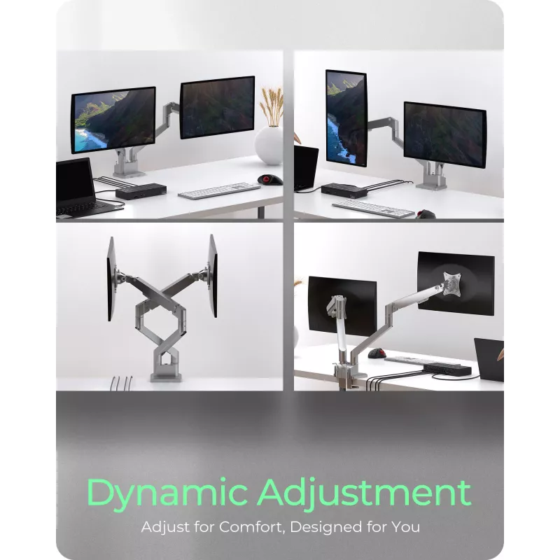 Uchwyt do monitora Icybox 61085 na 2 monitory z montażem na biurku — dwuramienny uchwyt do monitora na biurko