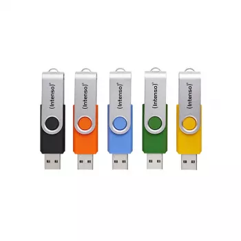 INTENSO Office Line USB flash drive multipack 5×64 GB, USB-A, USB 3.2 Gen 1, obrotowy, wielokolorowy