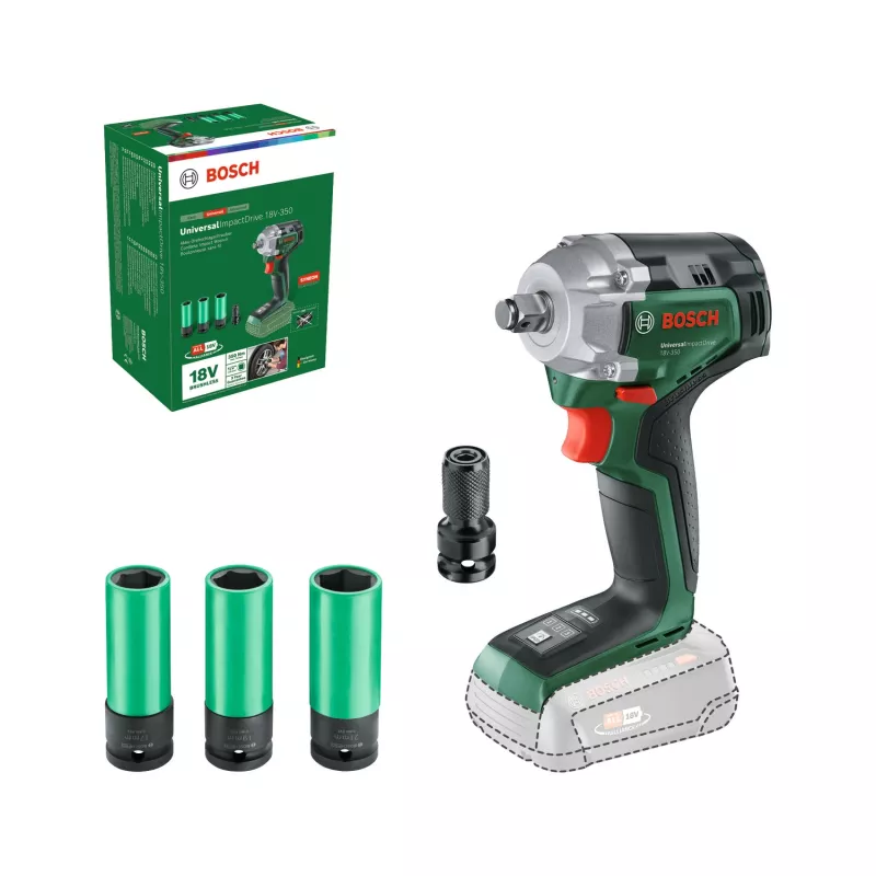 Bosch UniversalImpactDrive 18V-350 (Bare tool + Hex Adapter + 3 Nuts 17, 19, 21mm)