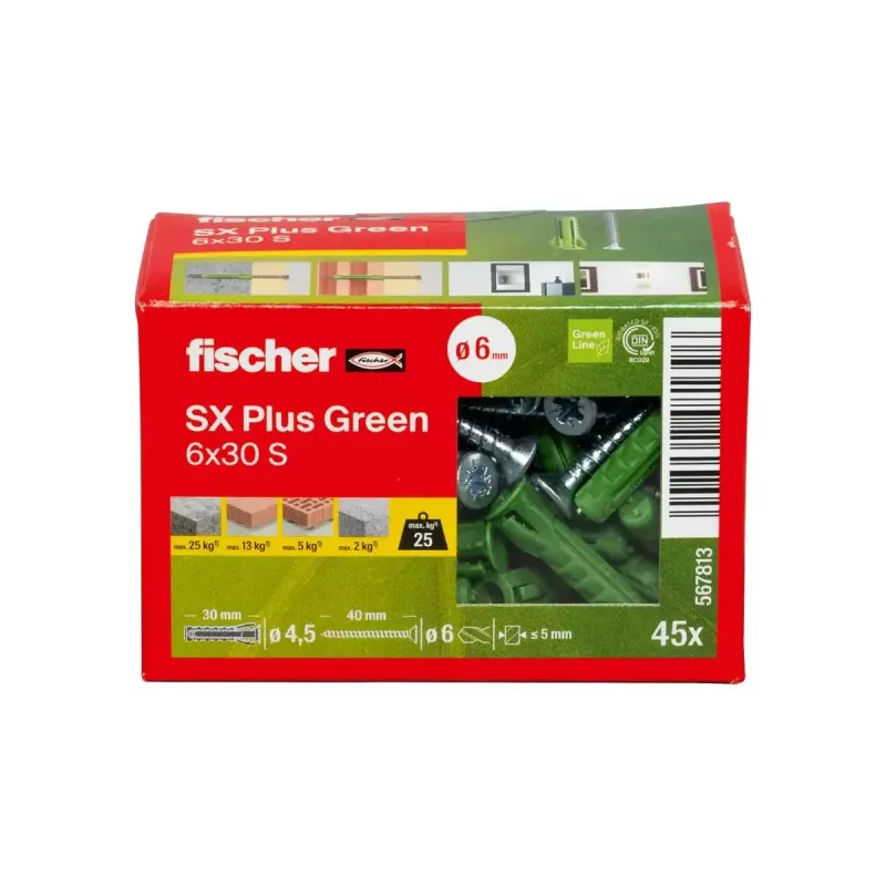 Zestaw wkrętów i kołków Fischer 567813 45 szt. zielony