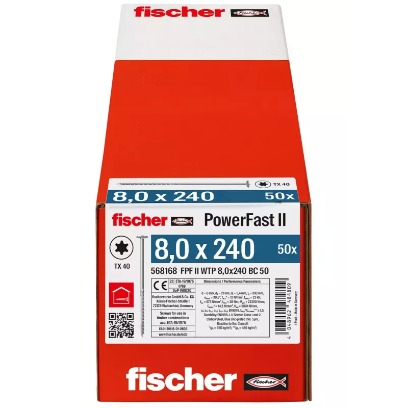 Wkręt Fischer PowerFast II 8,0x240 TK TX TG blvz 50