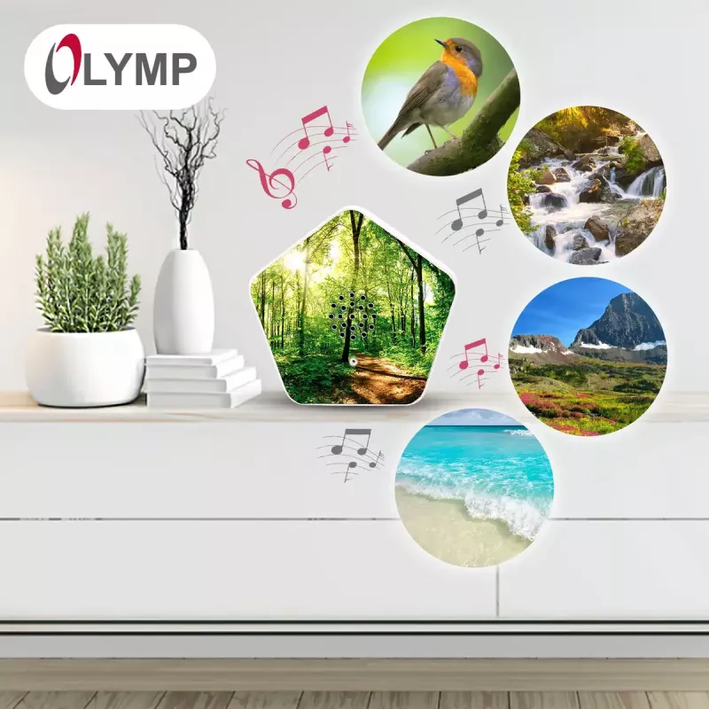Maszyna dźwiękowa Olympia Sounds of Nature, biała, kompaktowe wymiary 135×30×130 mm