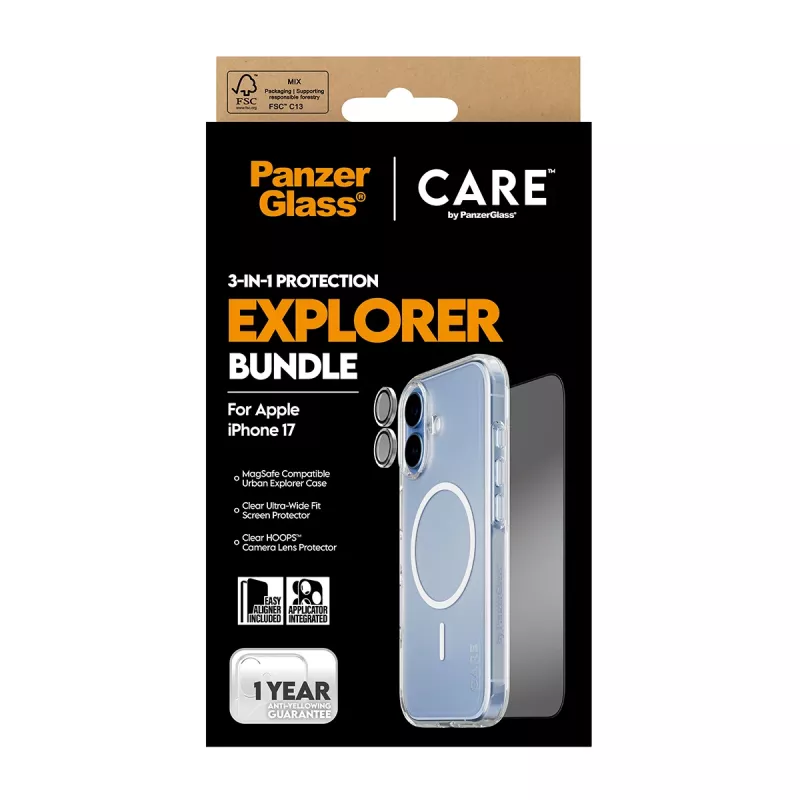 PanzerGlass CARE 3-w-1 Flagship Explorer Bundle iPhone 17 Odporny na zarysowania i wstrząsy