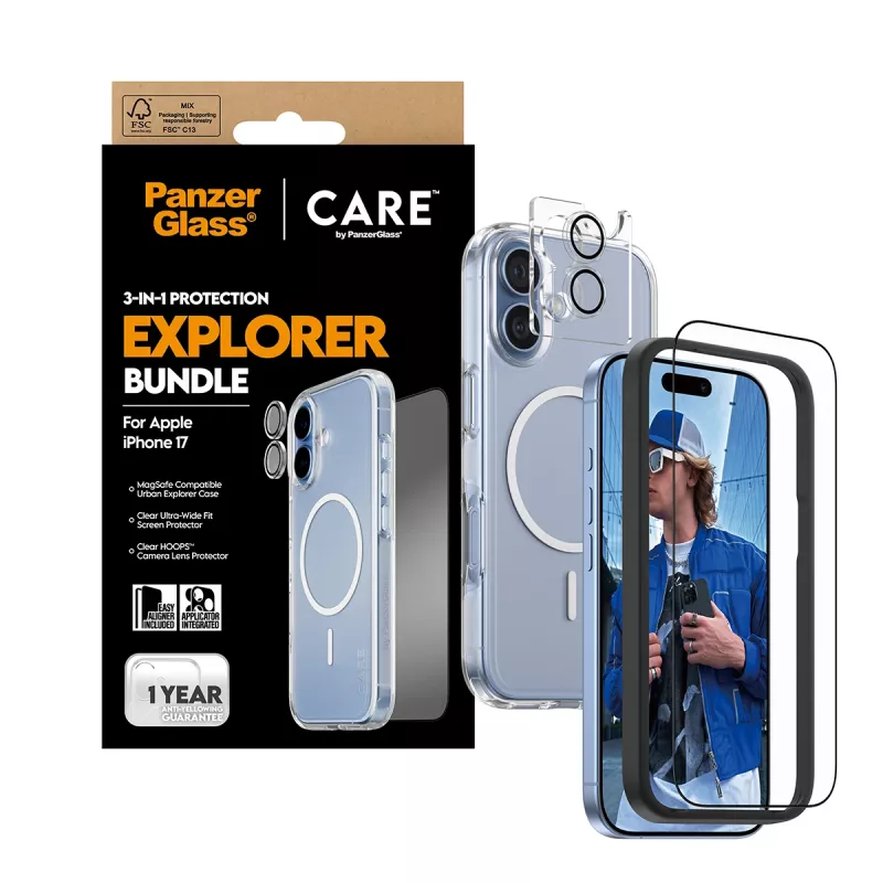 PanzerGlass CARE 3-w-1 Flagship Explorer Bundle iPhone 17 Odporny na zarysowania i wstrząsy