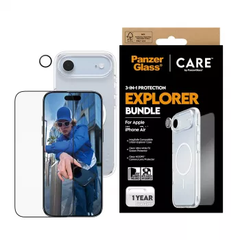 Zestaw ochronny do ekranu PanzerGlass 3‑w‑1 Explorer Set CR66372 do iPhone 17 Air (szkło hartowane, ochrona aparatu, akcesoria do czyszczenia)