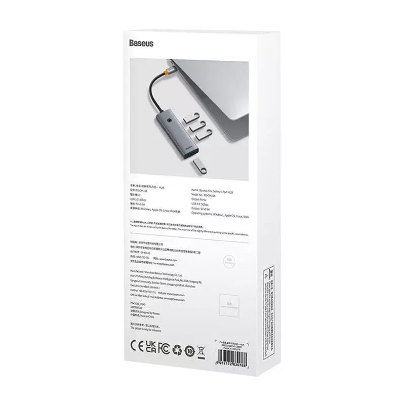 Kabel Baseus 4in1 Hub UltraJoy USB-C do USB 3.0 szary