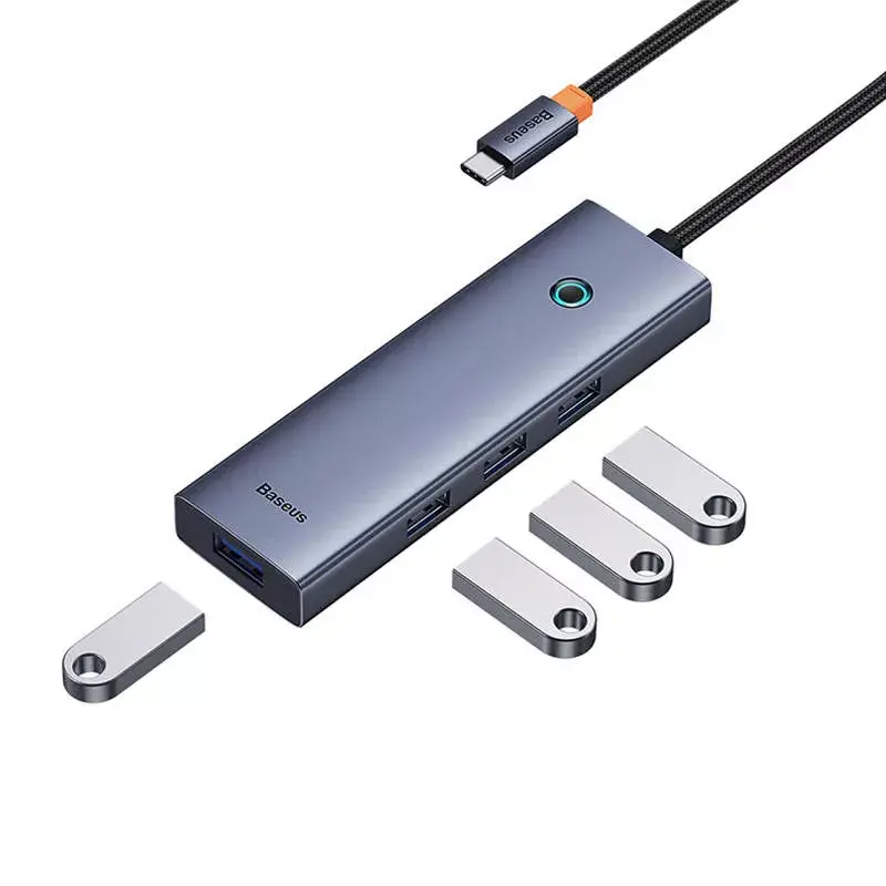 Kabel Baseus 4in1 Hub UltraJoy USB-C do USB 3.0 szary