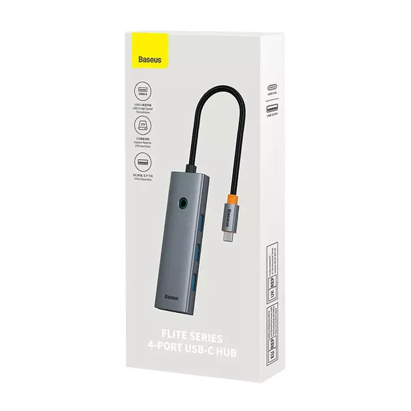 Kabel Baseus 4in1 Hub UltraJoy USB-C do USB 3.0 szary