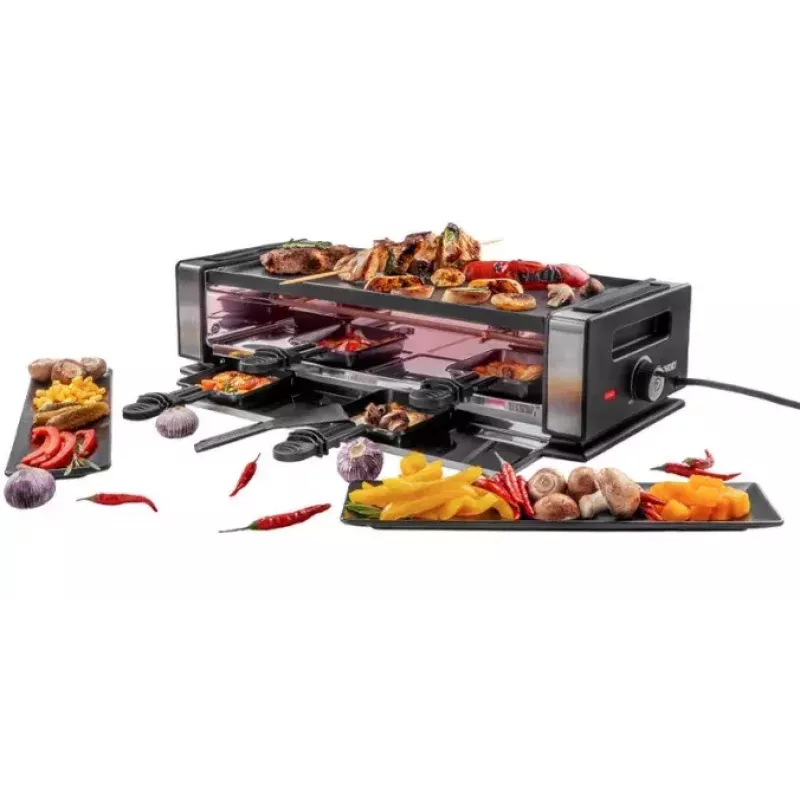Grill Raclette Unold Delice Basic 1200 W 8 Osób Czarny Stal Nierdzewna