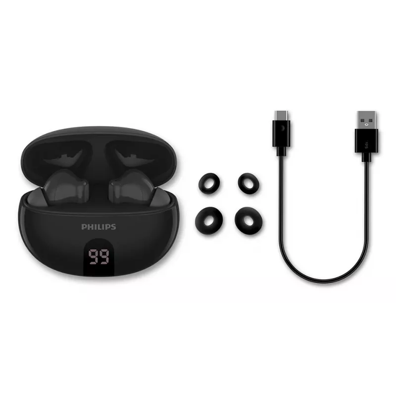 Bezprzewodowy zestaw słuchawkowy douszny Philips TAT2520BK/00 — Bluetooth, 20–20000 Hz, zasięg 10 m, 40 g, czarny
