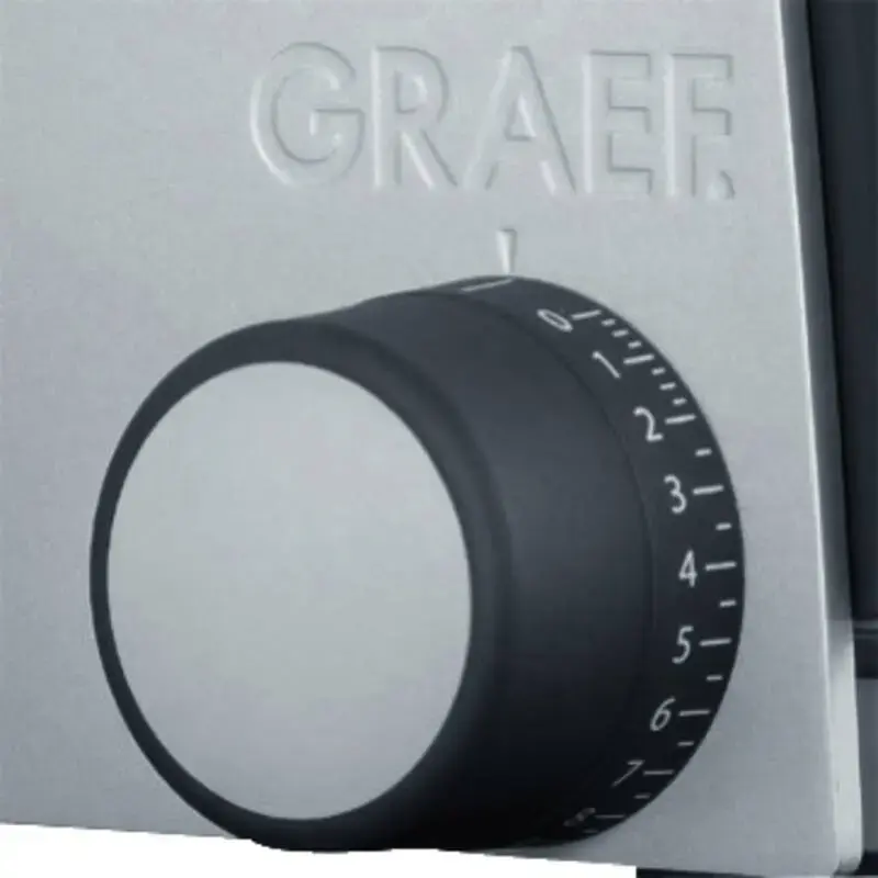 Elektryczna krajalnica Graef G55 170 W, maks. grubość plastra 20 mm, szary metal, 230 V, wymiary 230×325×240 mm