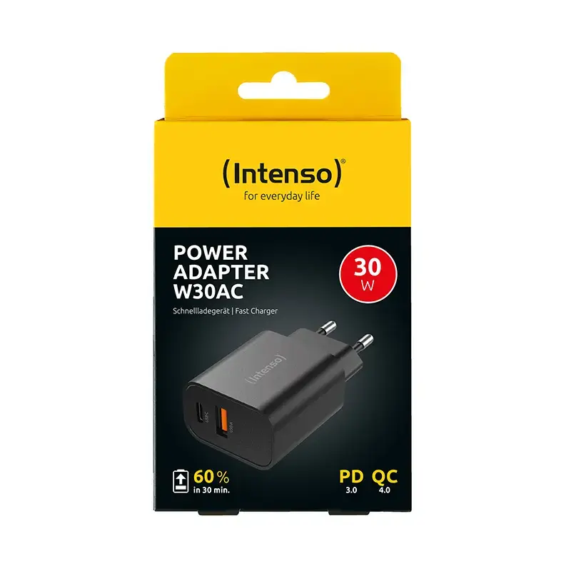 Zasilacz sieciowy Intenso W30AC 30W USB-A USB-C Czarny