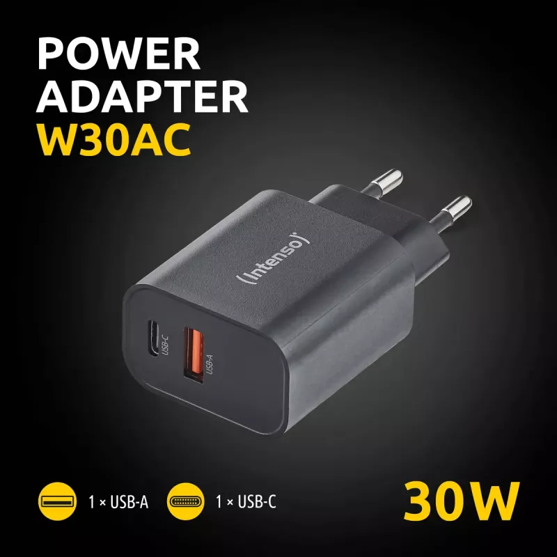 Zasilacz sieciowy Intenso W30AC 30W USB-A USB-C Czarny