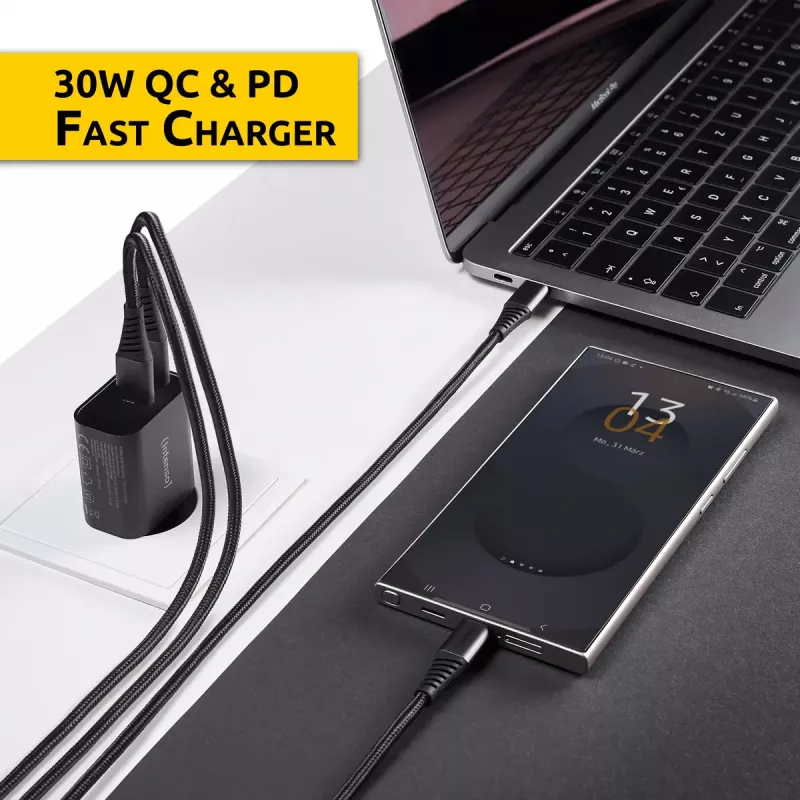 Zasilacz sieciowy Intenso W30AC 30W USB-A USB-C Czarny