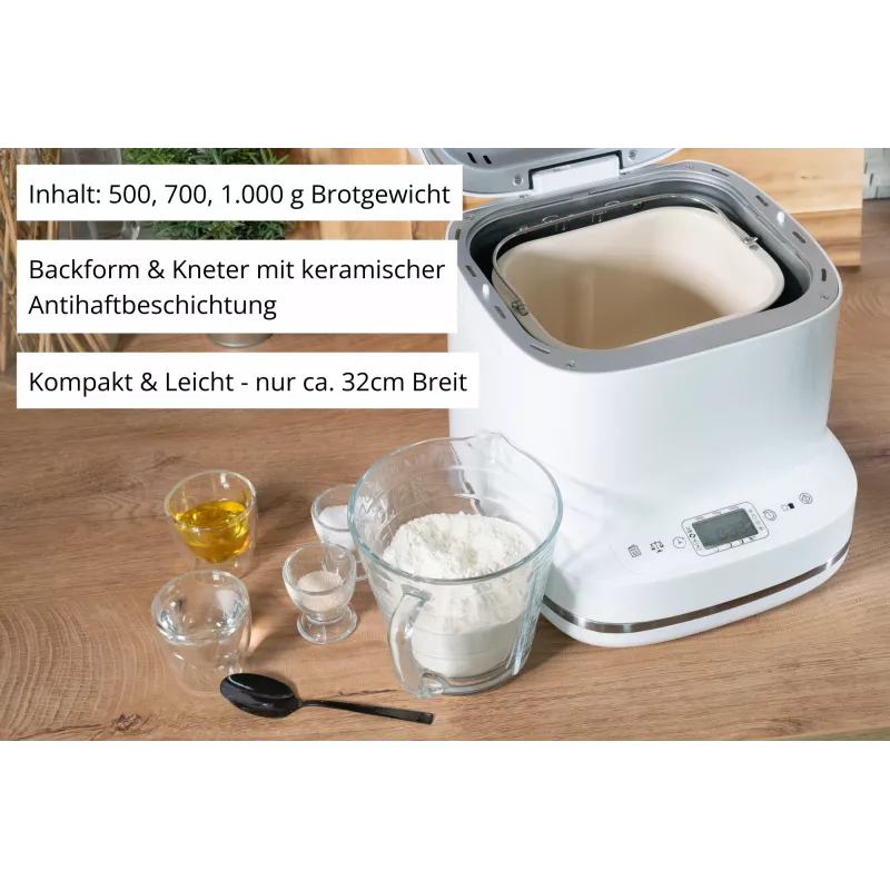 Wypiekacz do chleba Unold Esge Backmeister Bernd 68120 — 550 W, maks. bochenek 1 kg, biały, obudowa z tworzywa sztucznego