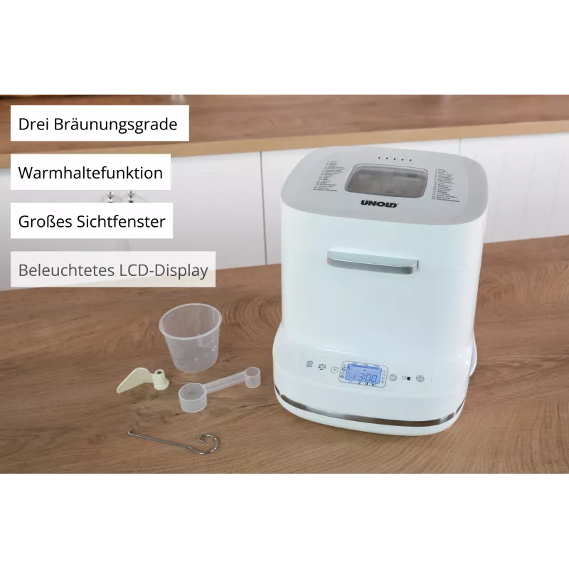 Wypiekacz do chleba Unold Esge Backmeister Bernd 68120 — 550 W, maks. bochenek 1 kg, biały, obudowa z tworzywa sztucznego