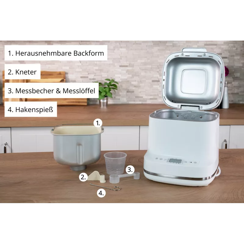 Wypiekacz do chleba Unold Esge Backmeister Bernd 68120 — 550 W, maks. bochenek 1 kg, biały, obudowa z tworzywa sztucznego