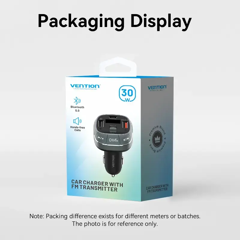 Ładowarka samochodowa Vention 3-portowa USB (USB-C + 2× USB-A) 30W/18W/5W Czarna