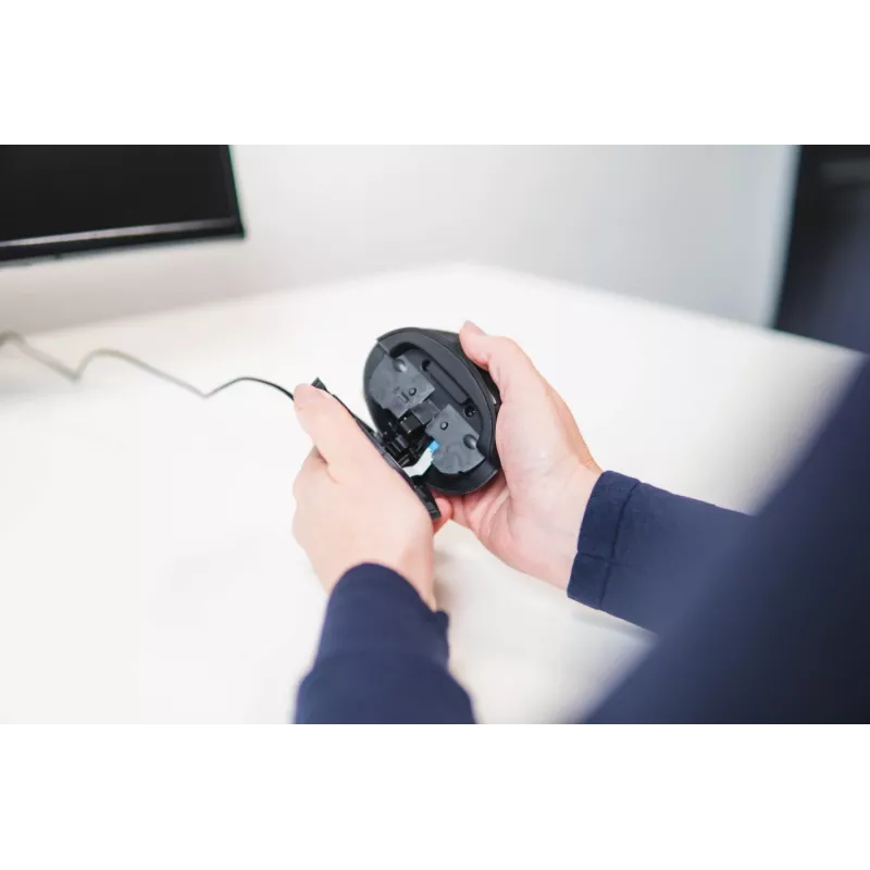 Mysz przewodowa BakkerElkhuizen Oyster, oburęczna, konstrukcja pionowa, laserowa, USB Type-A, 1200 DPI, czarno-srebrna