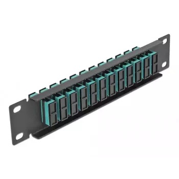 Panel krosowy światłowodowy DeLOCK 10 cali 12 portów SC Duplex aqua 1U czarny