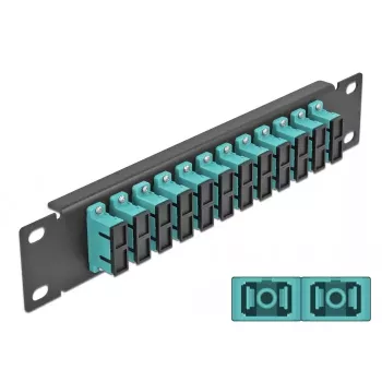 Panel krosowy światłowodowy DeLOCK 10 cali 12 portów SC Duplex aqua 1U czarny