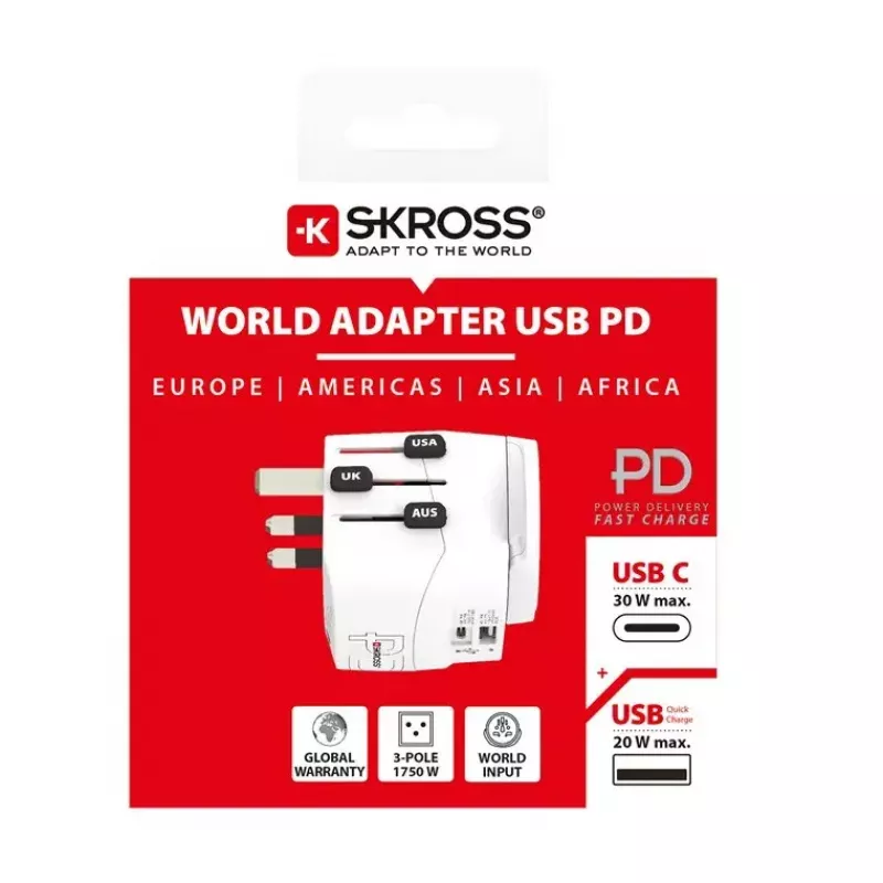 Adapter do gniazdka SKROSS 61663 Uniwersalny Biały 100-250V 2.4A USB