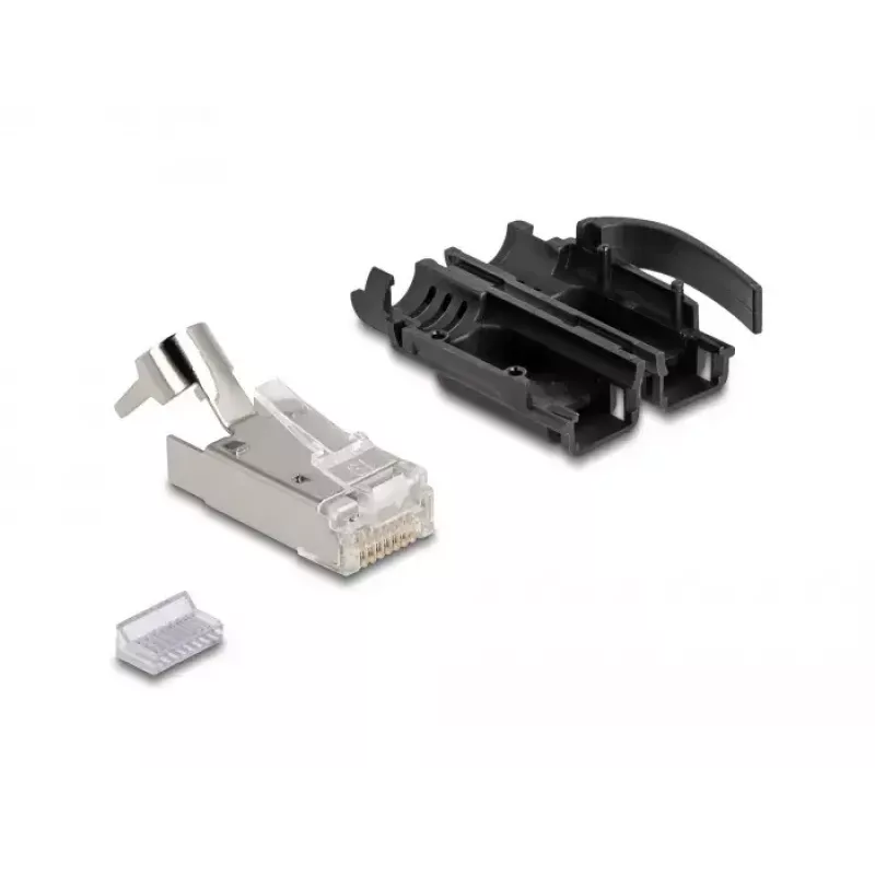 DeLOCK RJ45 Modular plug Cat.6A 25 szt. zestaw z odciążeniem naprężenia, niezawodne zabezpieczenie przed zginaniem