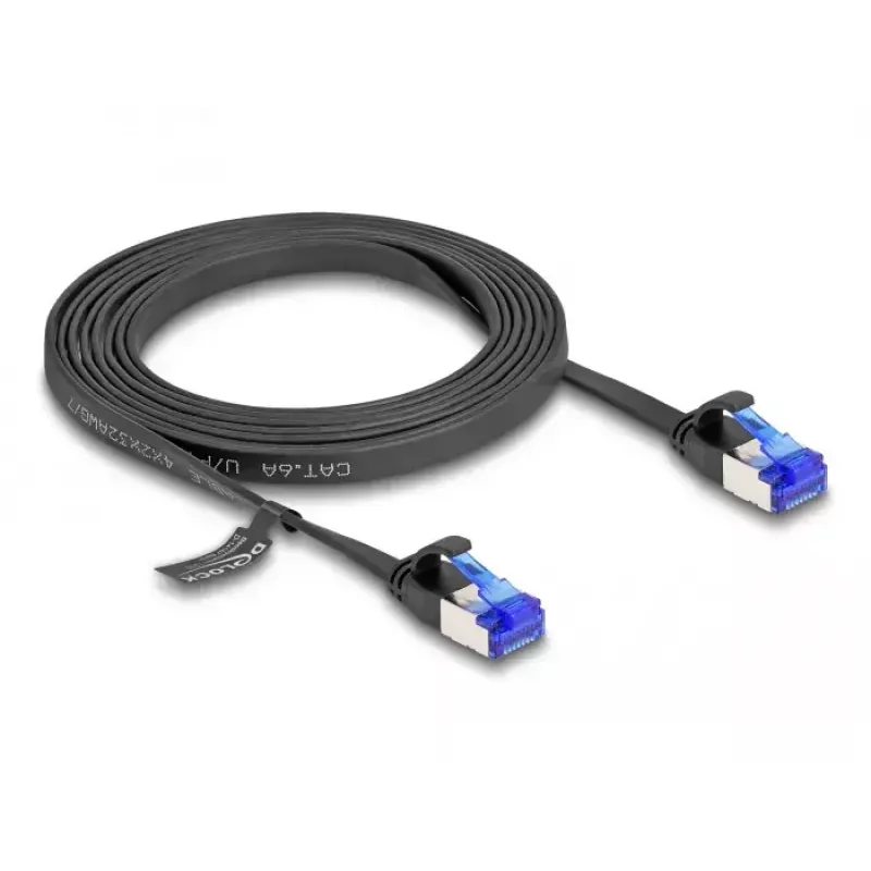Kabel sieciowy DeLOCK RJ45 płaski kabel krosowy wtyk do wtyku kat.6A 2 m czarny