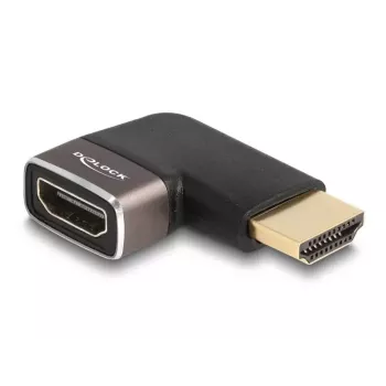 Adapter DeLOCK HDMI męski na żeński 90° skierowany w lewo 8K 60 Hz szary metalowy