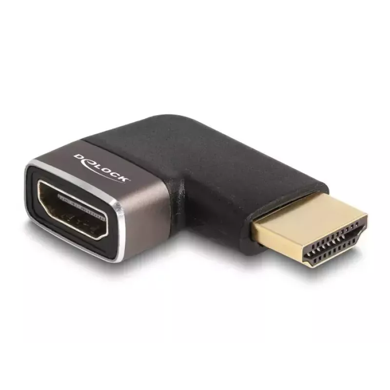 Adapter DeLOCK HDMI męski na żeński 90° skierowany w lewo 8K 60 Hz szary metalowy