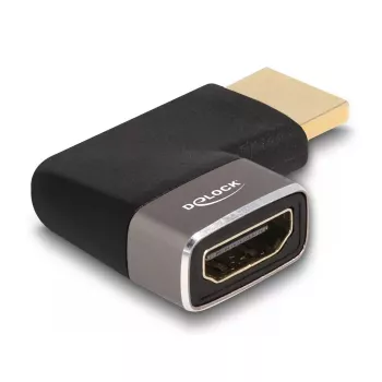 Adapter DeLOCK HDMI męski na żeński 90° skierowany w lewo 8K 60 Hz szary metalowy