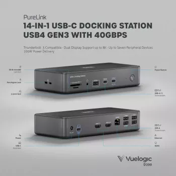 Stacja dokująca do laptopa PureLink VL-D200 przewodowa szara USB Power Delivery HDMI 2.0