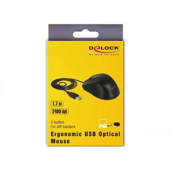 Mysz MITEL DeLOCK 12548 Leworęczna USB Typ-A Optyczna 2400 DPI 5-przyciskowa Czarna