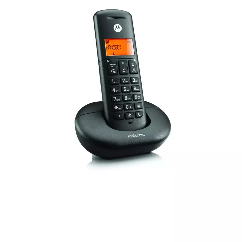Bezprzewodowy telefon DECT MOTOROLA E201 — słuchawka bezprzewodowa z funkcją głośnomówiącą, do 50 rejestracji