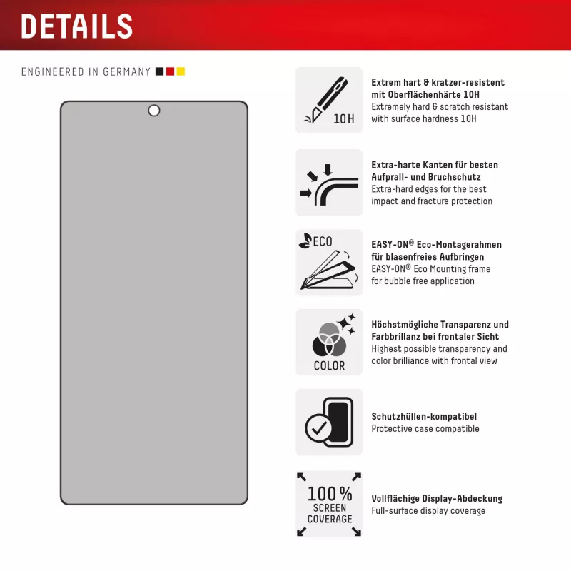 Displex Privacy Screen Protector (10H) do Samsung Galaxy S25 Ultra, Eko ramka montażowa, filtr prywatności