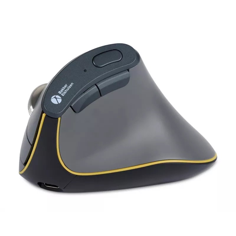 Mysz BakkerElkhuizen FastForward, praworęczna, konstrukcja pionowa, optyczna, RF Wireless + Bluetooth + USB Type-C, 500 DPI, szary