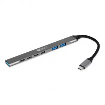 Hub USB-C 7 w 1 BakkerElkhuizen BNECHUB3A4C — 7 portów (USB 3.2 Gen1 A, USB 3.2 Gen1 C, USB 2.0), obudowa aluminiowa, szary/czarny